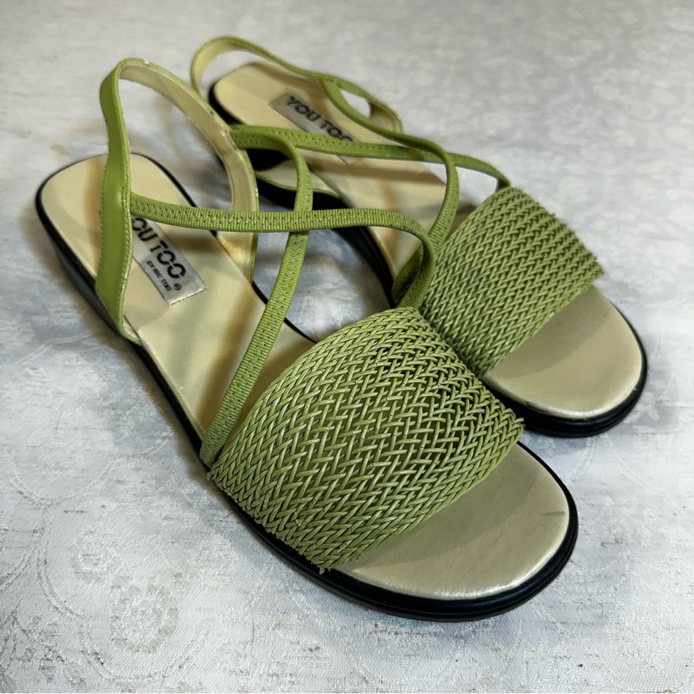YOU TOO Y2K Strappy Woven Sandal Light Green – Size 7.5 - Picture 2 of 6